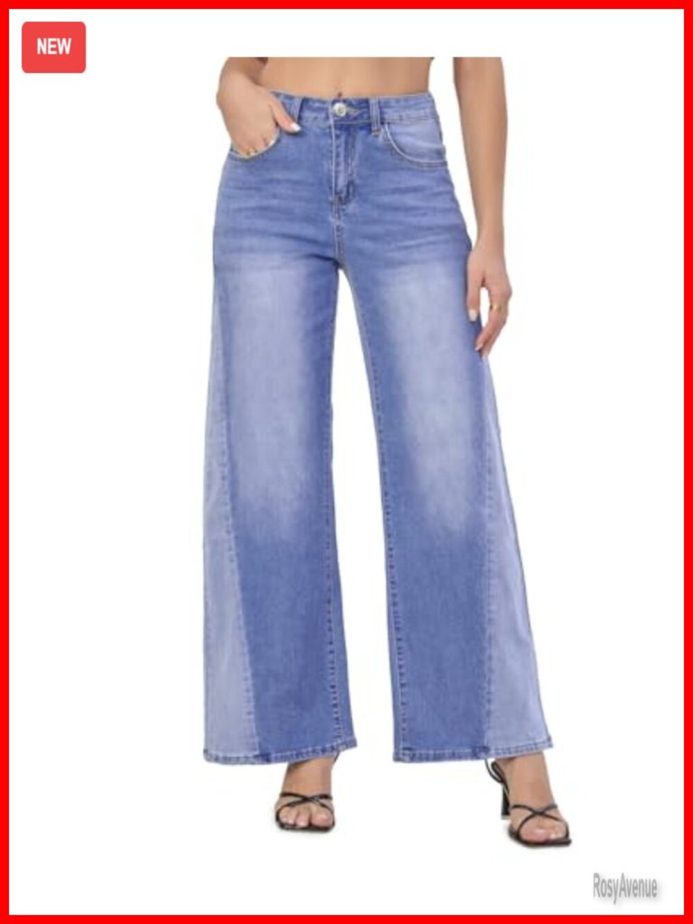 Wide Leg High Waisted Stretchy Straight Baggy Jeans Patchwork Denim Pants
